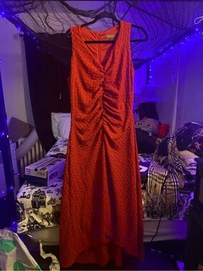 Sleeveless High-Low Ruched Dress in Bright Orange